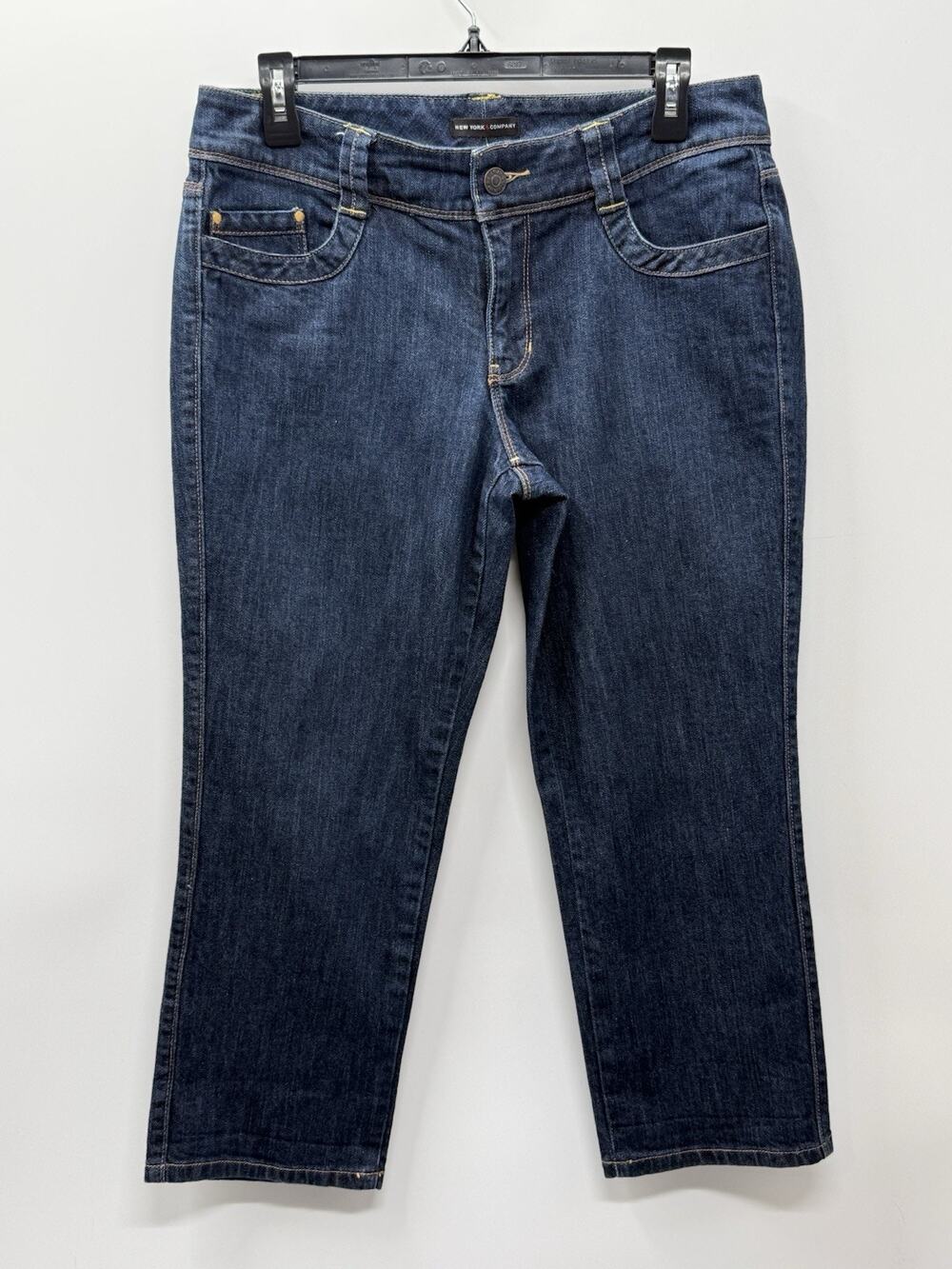 New York & Company Womens Size 10 Dark Wash Denim Capri Jeans Stretch Mid Rise